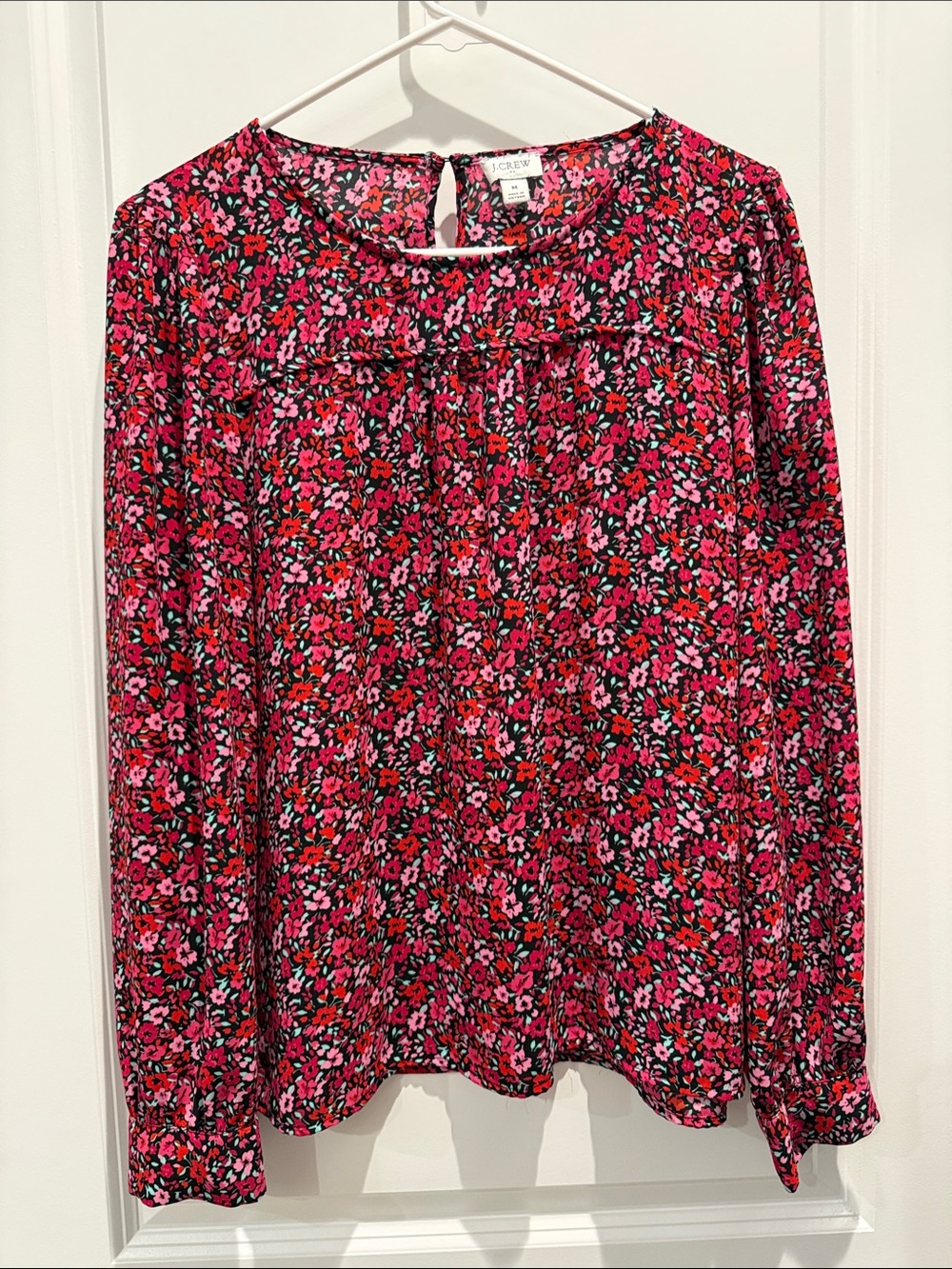 JCREW Pink Floral Long-Sleeve Keyhole Blouse